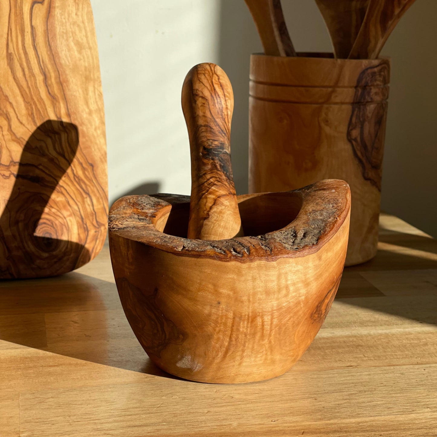 Olive Wood Rustic Pestle & Mortar