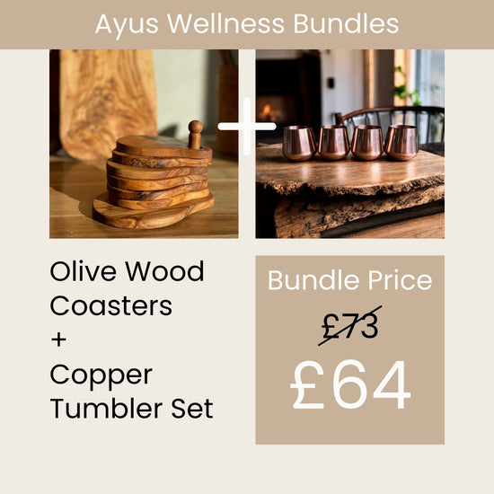 Olive Wood Coasters + Copper Tumbler Bundle